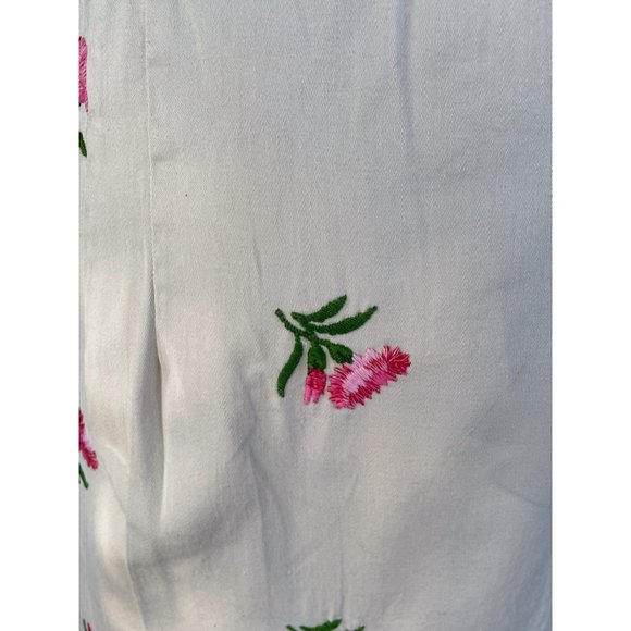 Vintage 1970s Cotton Wrap Skirt Embroidered Pink Flowers Sz M - Picture 7 of 12